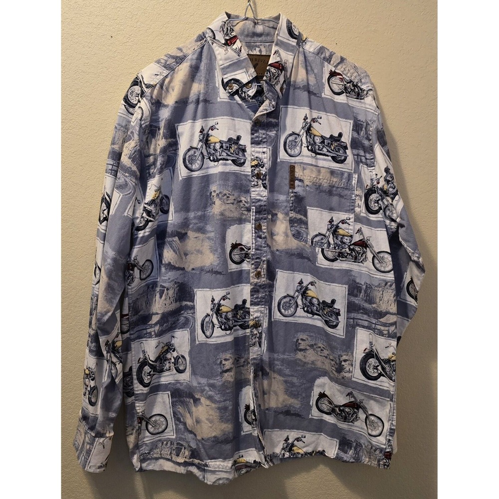 North River Shirt Mens Medium Motorcycles/Mt.‎ Rushmore Long Sleeve